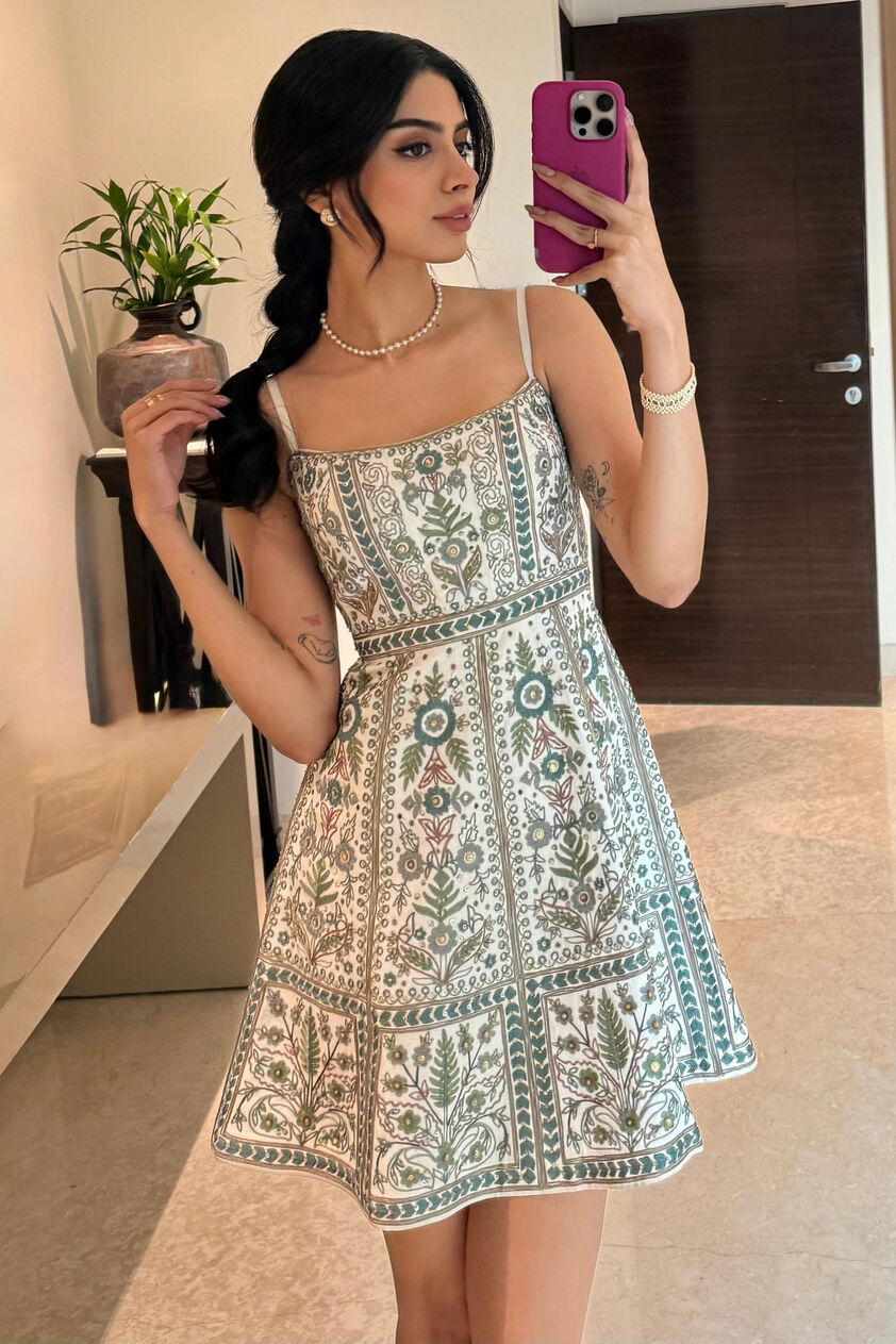 Evaluna Embroidered Dress - Ivory, , image 1